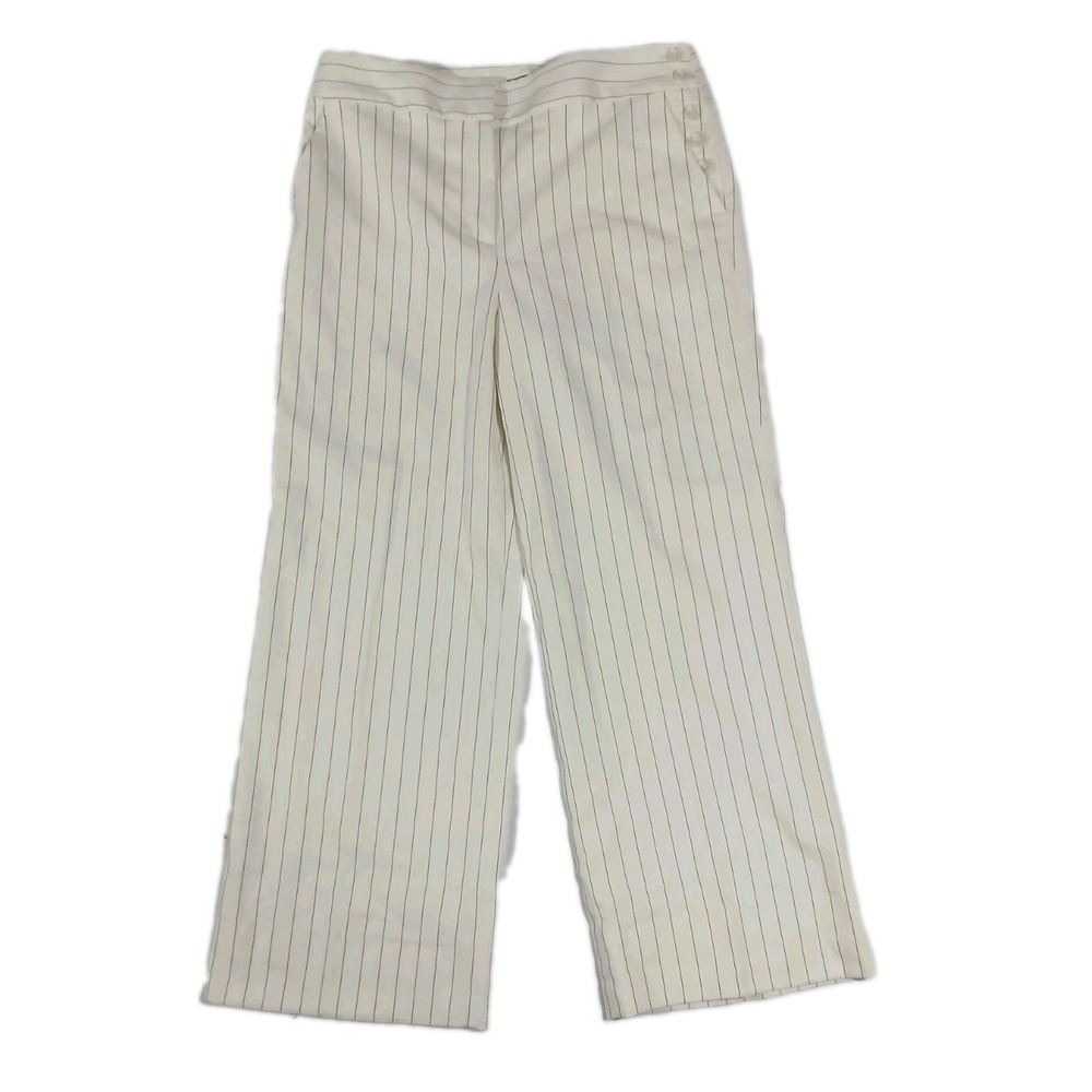 Talbots Greenwich Wide Leg Pants Size 8 Linen Blend Stripe Preppy Coastal Work